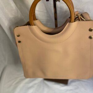 Moda Luxe Maya Satchel in Tan  with Wood Handles and crossbody strap